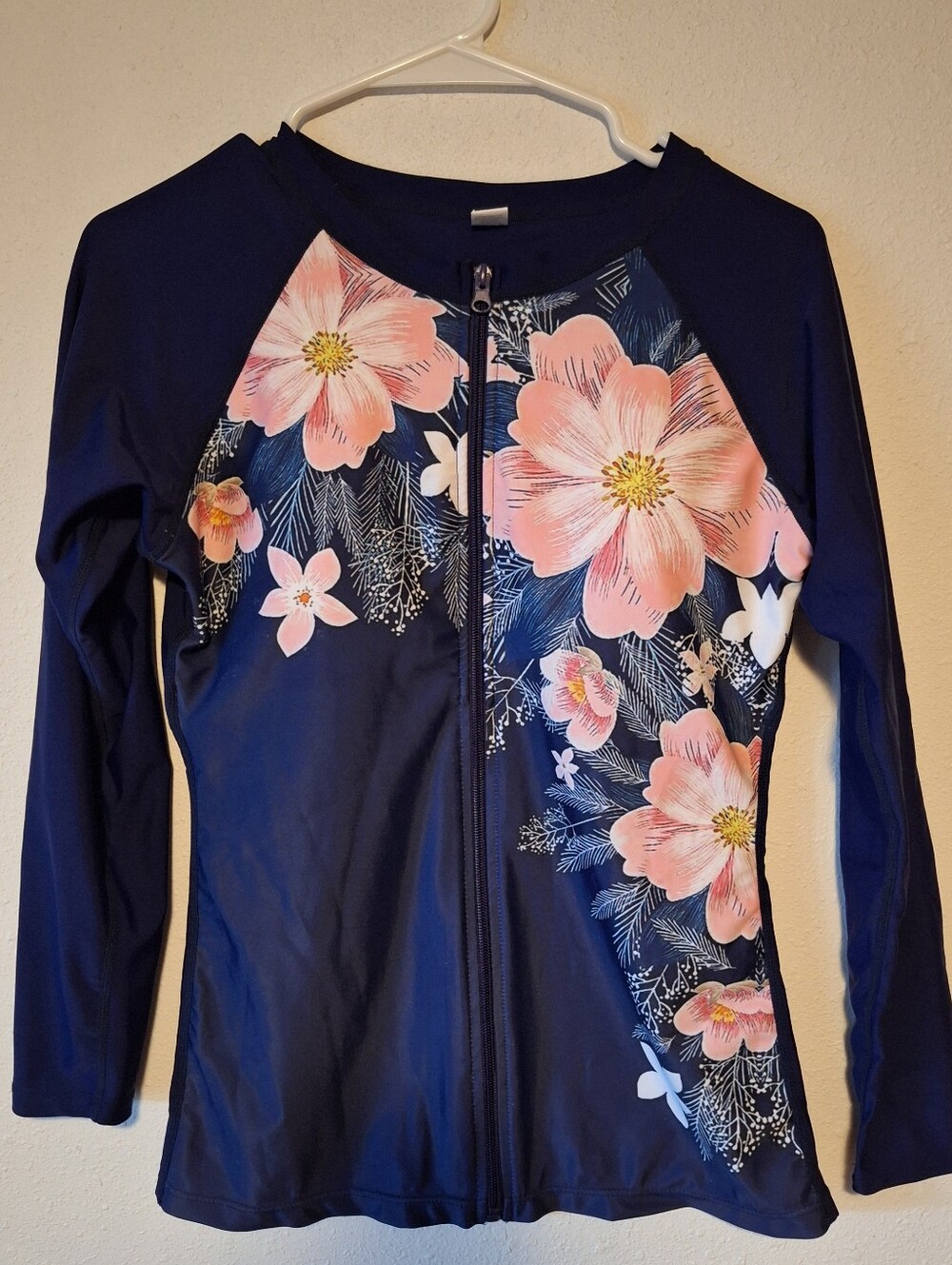 Navy Floral Zip Front Rash Guard Swim Jacket
